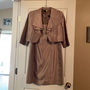 Tahari wedding guest mother of the bride dress, gold / beige color, 2 piece